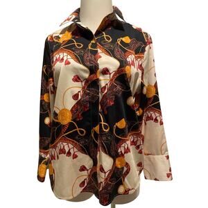 Chico's Size 3 (14/16) Top No-Iron Cotton Tassel Status Print‎